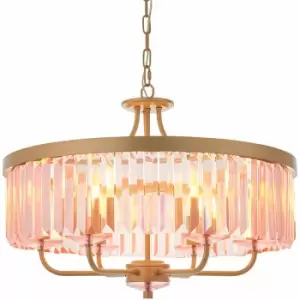 Image of Multi Arm Ceiling Pendant Light Fitting - Champagne & Rose Pink Glass Chandelier