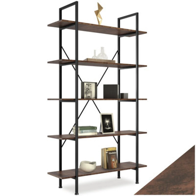 Image of Tectake Ladder Shelf Glasgow - 5 Slim Shelves - Industrial Wood Dark, Rustic