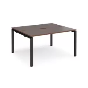 Image of Bench Desk 2 Person Rectangular Desks 1400mm With Sliding Tops Walnut Tops With Black Frames 1200mm Depth Adapt