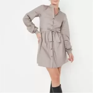Image of Missguided Button Thru Tie Waist Smock Dress - Neutral