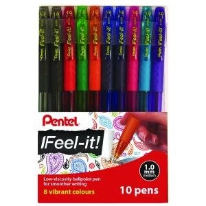 Image of Pentel Feel-it Ballpoint Pen Medium Assorted Pack of 10 YBX49010-M
