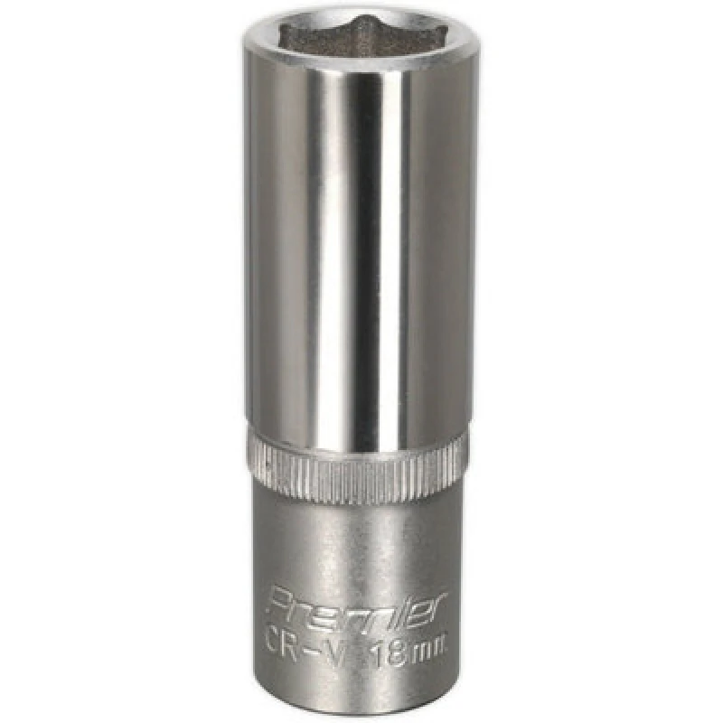 Image of Loops 18mm Steel Deep Drive Socket - 1/2" Square Drive - Chrome Vanadium Socket Metallics
