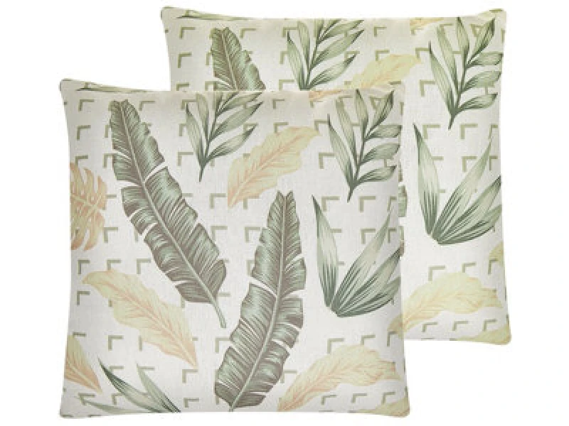 Image of Beliani Set Of 2 Decorative Cushions Rhapis 45 X 45cm Green Plant Pattern