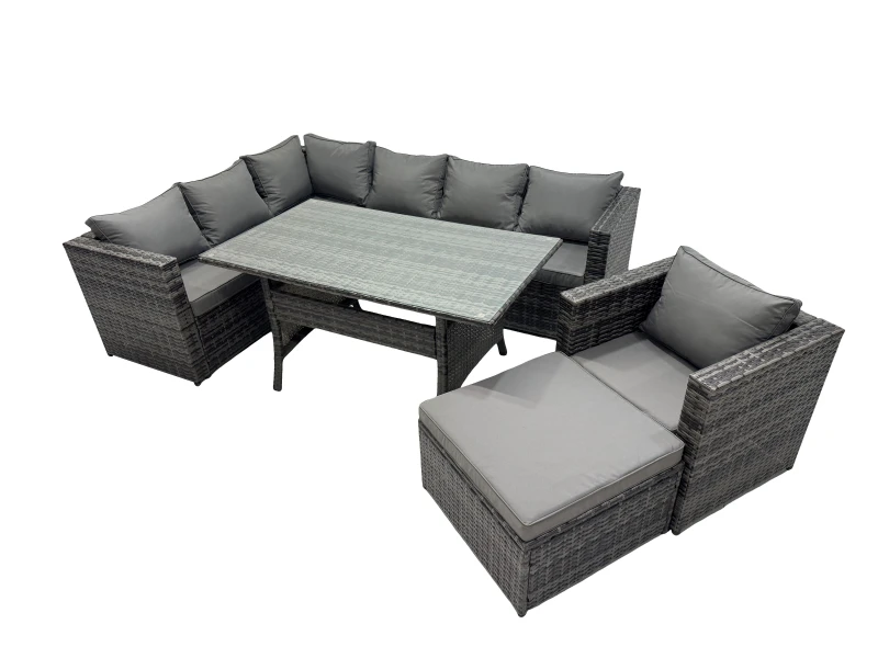 Image of Fimous Outdoor PE Rattan Sofa Set with with Chair Big Stool in Dark Grey Dark Grey Unisex
