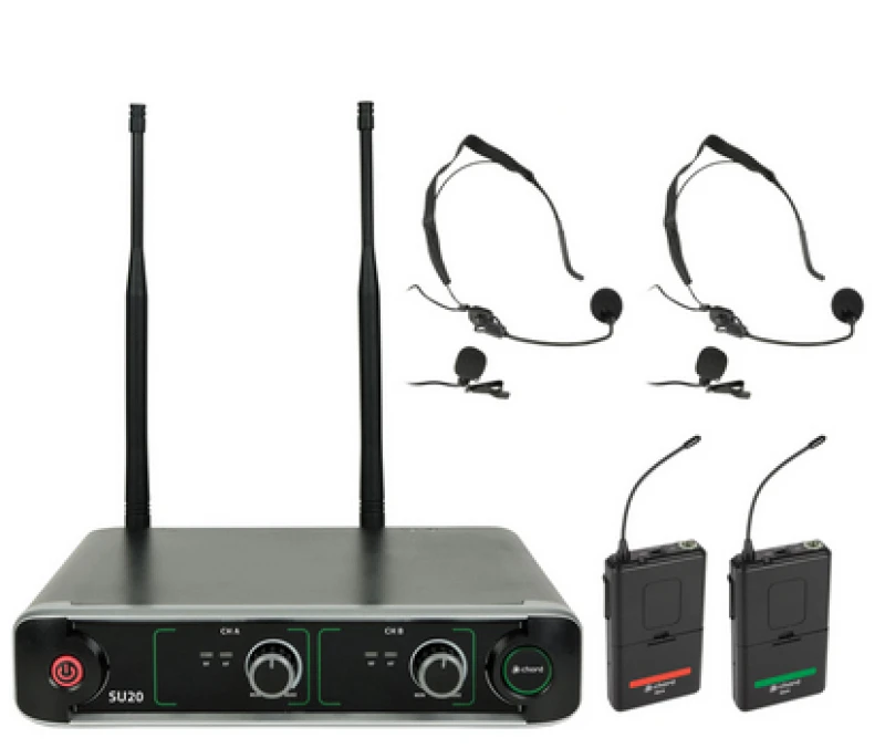 Image of Chord Chord SU20 Dual UHF Beltpack Microphone Set Red & Green 863.42 & 864.3 MHz CAB231222