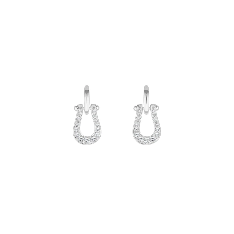 Image of Simply Silver Sterling Silver 925 Cubic Zirconia Horseshoe Earrings Silver female