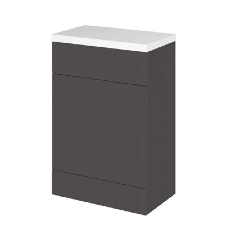 Image of Hudson Reed Fusion Floor Standing Wc Unit & Polymarble Top, Stylish Bathroom Storage Unit, Gloss Grey, 600mm