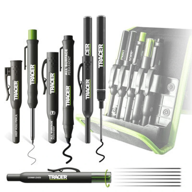 Image of Tracer Amk5 5Pc Marker Kit Carpenter Pencil Long Nib Markers Clog-Free Site Pens