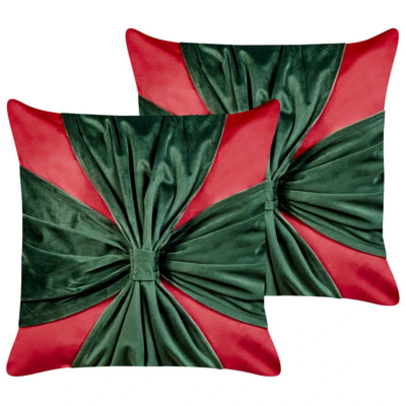 Image of Beliani Set Of 2 Decorative Cushions Marshmallow Velvet 45 X 45cm Red Christmas Motif