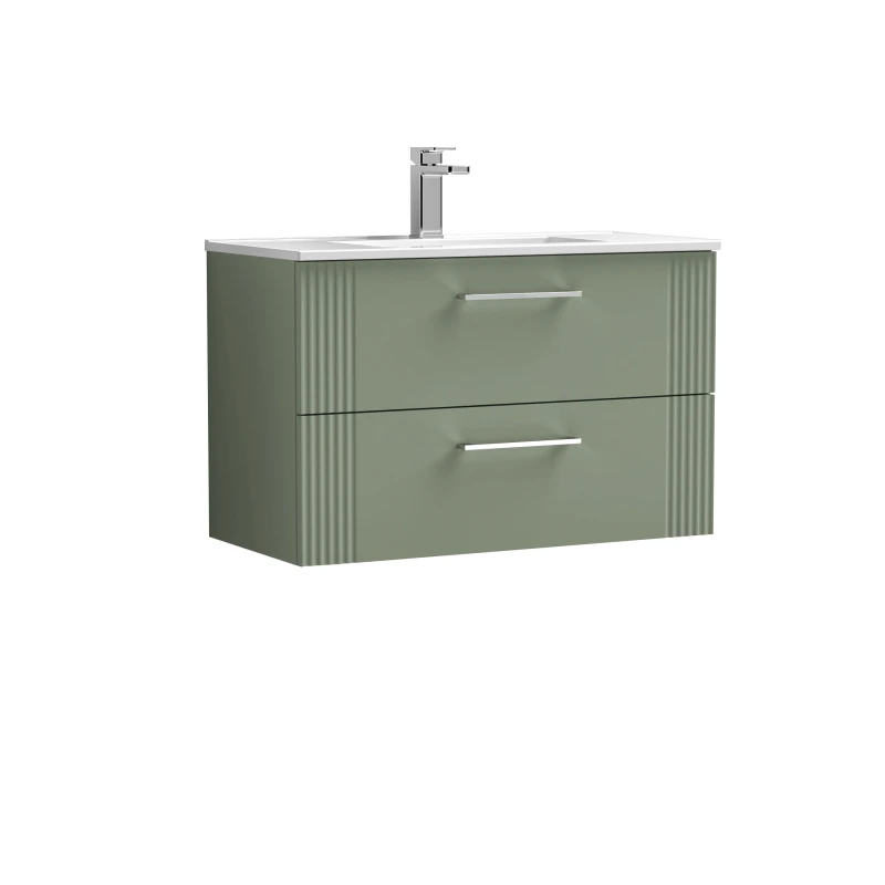Image of Balterley 2 Drawer Wall Hung Vanity Unit Minimalist Basin Green 800mm Green