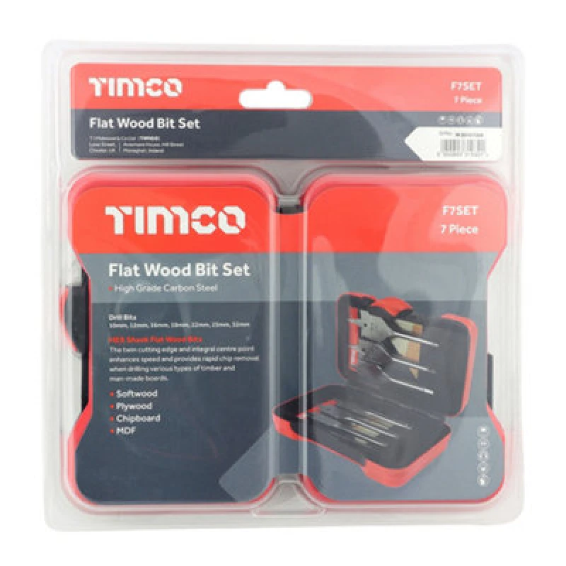 Image of Timco Timco - Flat Wood Bit Set (Size 7pcs - 7 Pieces) Red