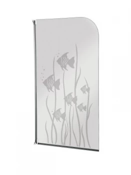 Image of Aqualux Half Framed Radius Fish Design Bath Screen