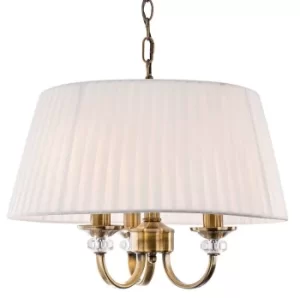Image of Langham 3 Light Multi Arm Ceiling Pendant Antique Brass, Pleated Cream Shades, E14