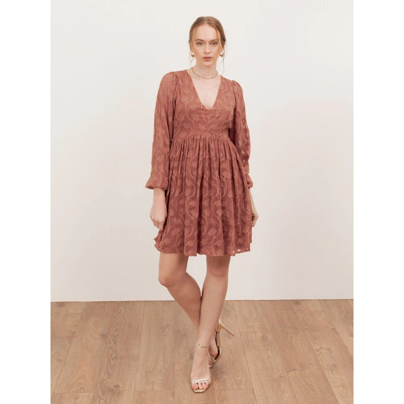 Image of Lovedrobe Womens Floral Burnout Long Sleeve Mini Dress in Terracotta Size: 12 Terracotta Female 12