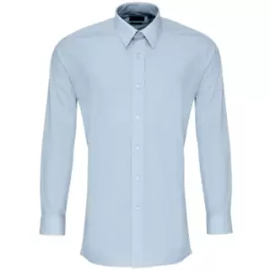 Image of Premier Mens Long Sleeve Fitted Poplin Work Shirt (16) (Light Blue)