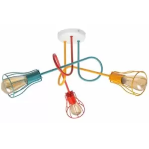 Image of Helam Oxford Multi Arm Semi Flush Ceiling Light White, Orange, Red, Turquoise 64cm
