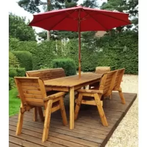 Image of 8 Seater Rectangular Table Set with Benches - Burgundy Accessory Set - Burgundy Accessory Set