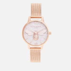 Image of Olivia Burton Womens Glitter Dial Lucky Bee Watch - Rose Gold Mesh