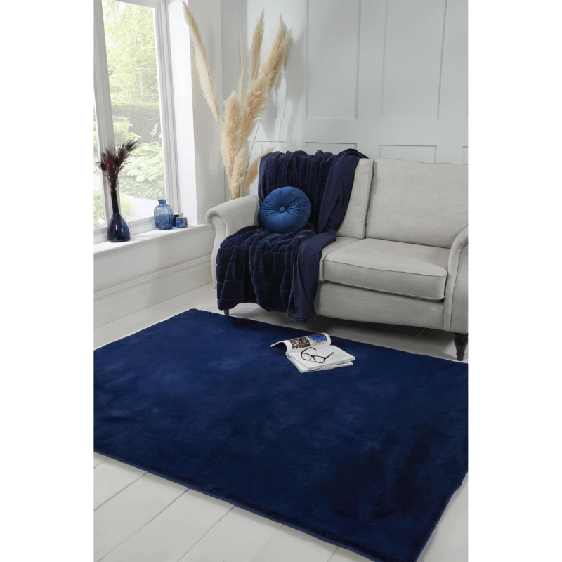 Image of The Linen Consultancy The Linen Consultancy TLC 5 Star Hotel Concept Luxury Faux Fur Navy Rug Size: 150cm x 200cm Navy 150cm x 200cm Unisex 50555978