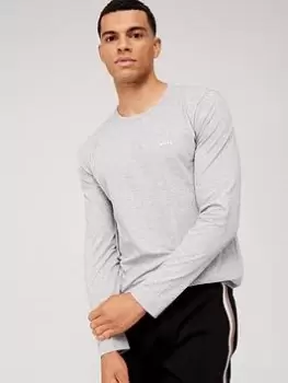 Image of BOSS Togn Curved Logo Long Sleeve T-Shirt, Open Grey, Size L, Men