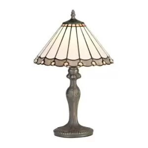 Image of Luminosa Lighting - 1 Light Curved Table Lamp E27 With 30cm Tiffany Shade, Grey, Crystal, Aged Antique Brass