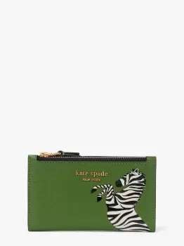 Image of Kate Spade Ziggy Zebra Embellished Small Slim Bifold Wallet, Bitter Greens, One Size