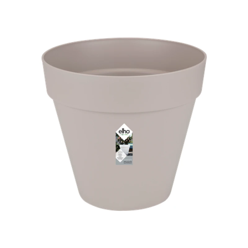 Image of Elho Loft Urban 60cm Round Plastic Outdoor Plant Pot with Wheels - Warm Grey
