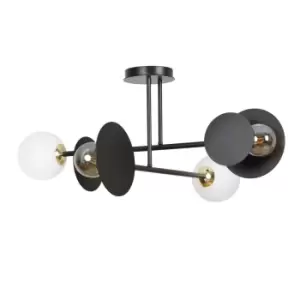 Image of Minerva Black Globe Semi Flush Light with White Glass Shades, 4x E27