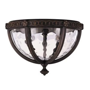 Image of 2 Light Outdoor Flush Ceiling Lantern Walnut IP44, E14