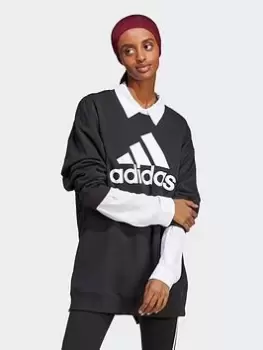 Image of adidas Sportswear Essentials Big Logo Oversized French Terry Sweatshirt - Black/White, Size XS, Women