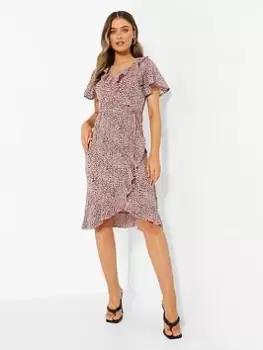 Image of Boohoo Woven Print Ruffle Midi Dress - Blush, Pink, Size 10, Women