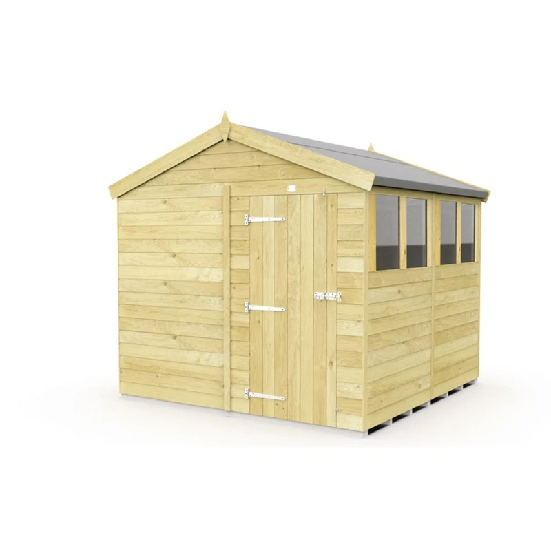 Image of Buttercup Farm 8 x 8 Feet Apex Shed - Single Door W/ Windows - L243 x W231 x H217cm in Brown Brown Unisex