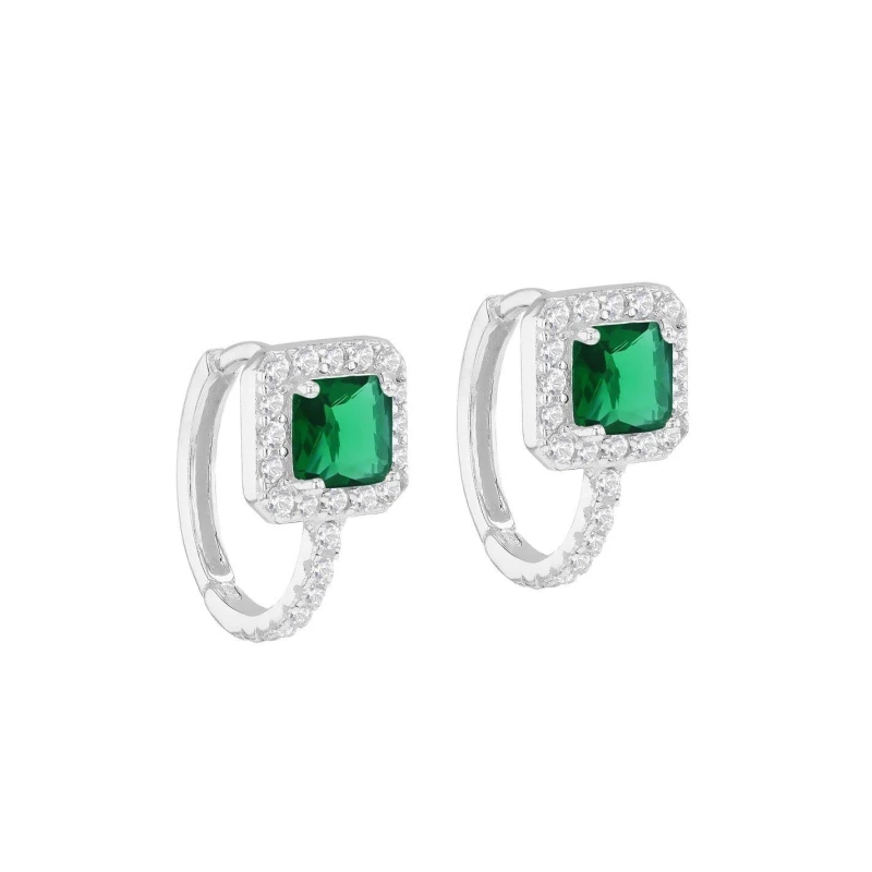 Image of Be You Sterling Silver CZ Emerald Cushion Huggy Earrings Sterling Silver female One Size