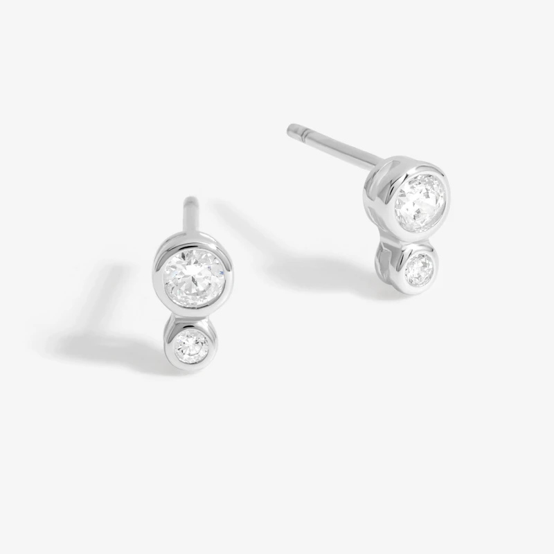 Image of Simply Silver Sterling Silver 925 Cubic Zirconia Mini Crystal Double Besel Stud Earrings Silver
