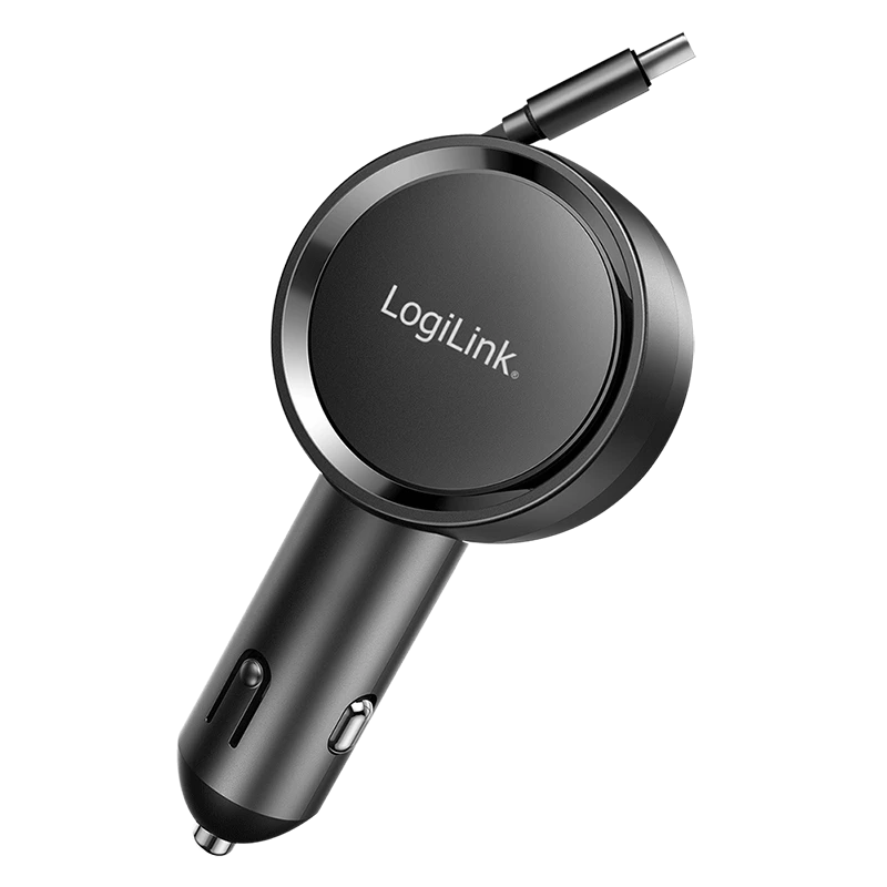 Image of LogiLink USB Car Charger. 1 Port. USB-C. PD3.0. 30W. retactable cable.