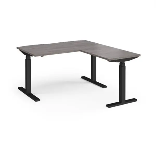 Image of Elev8 Elev8 Touch sit-stand desk 1400mm x 800mm with 800mm return desk - Black frame, grey oak top EVTR-1400-K-GO