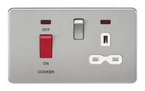 Image of KnightsBridge 45A 2G DP 230V Screwless Brushed Chrome Switch With Neon and Socket - White Insert