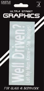 Image of Indoor Vinyl Sticker - White - Well Driven? - CASTLE PROMOTIONS- GR123W
