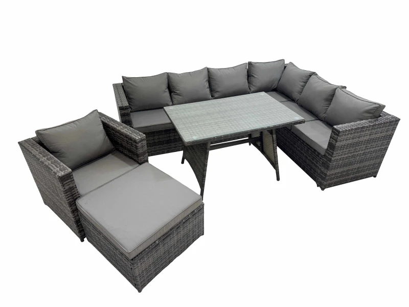 Image of Fimous Patio Furniture Sets with Dining Table Big Stool Chair Dark Grey Mixed Dark Grey Unisex
