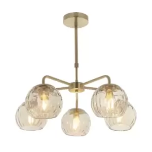 Image of Ceiling Pendant Light - Satin Brass Plate & Champagne Lustre Glass - 5 x 25W E14