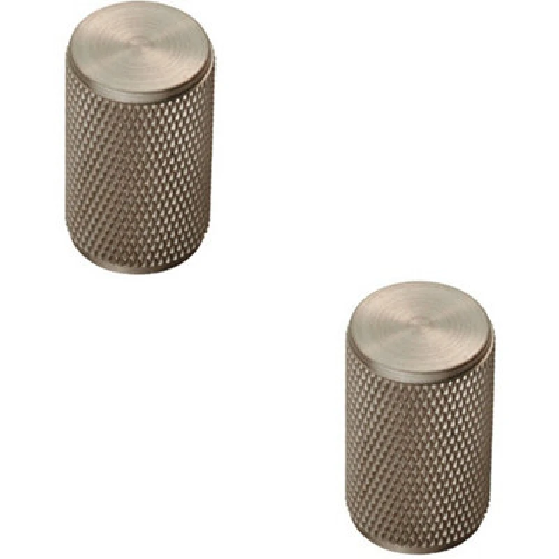 Image of Loops 2x Knurled Cylindrical Cupboard Door Knob 18mm Dia Satin Nickel Cabinet Handle Metallics unisex