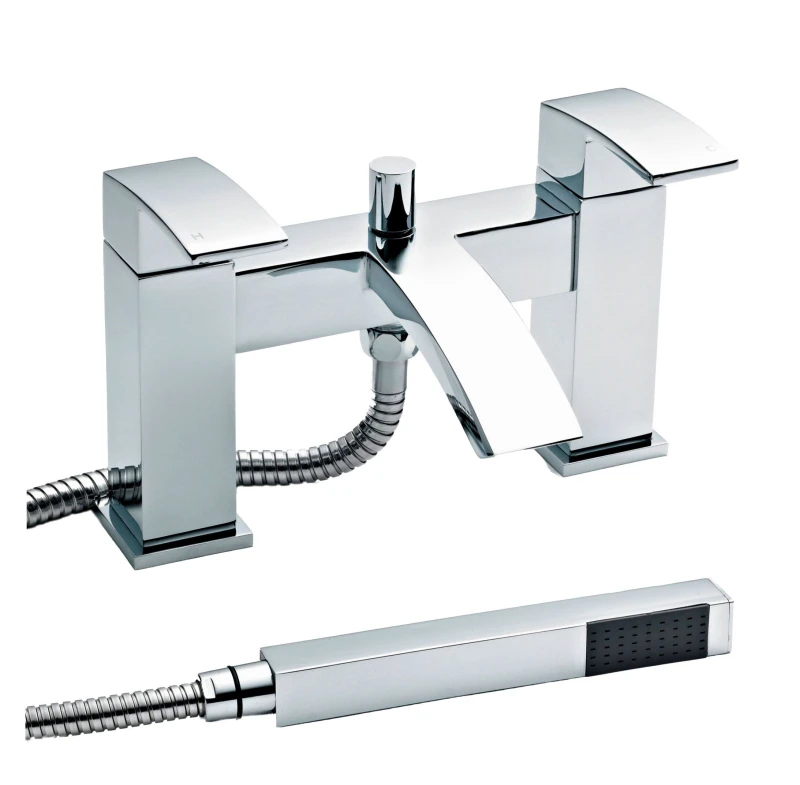 Image of Balterley Square Deck Mounted Bath Shower Mixer Tap Shower Kit Chrome Silver unisex