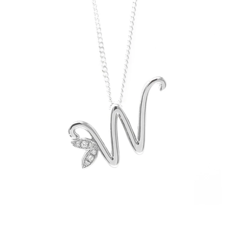Image of Say It With Winged Diamond Initial Necklace - Sterling Silver - W/18" Size: 18" Silver Unisex 18"