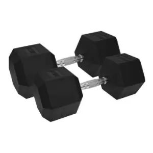 Image of UFE Urban Fitness Pro Hex Dumbbell - Rubber Coated (pair) (2 X 17.5Kg, Black)