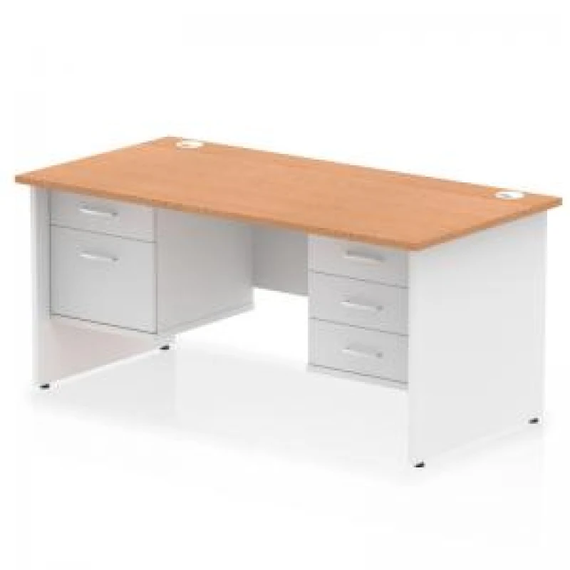 Image of Impulse Impulse 1600 x 800mm Straight Office Desk Oak Top White Panel End Leg with 1 x 2 Drawer and 1 x 3 Drawer Fixed Pedestal MIRDP16FP2FP3OAKWHT