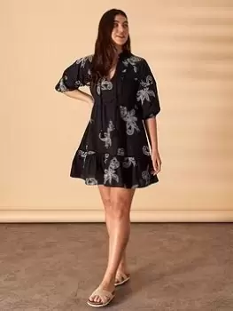 Image of Accessorize Black And Ivory Embroidered Mini Dress, Black Size M Women