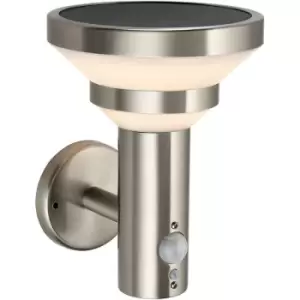 Image of Endon Collection Lighting - Endon Halton Modern Solar Powered Dimmable LED Wall Lamp Brushed Stainless Steel, PIR Motion & Day Night Sensors, Warm