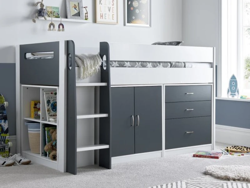 Image of Bedmaster Lacy Grey and White Mid Sleeper Bed Frame - 3ft Single
