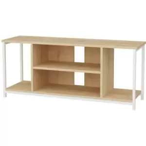 Image of Decorotika - Rinaldo 120 Cm Wide tv Stand, tv Console, tv Unit With Open Shelves Metal Frame - White And Oak - White / Oak