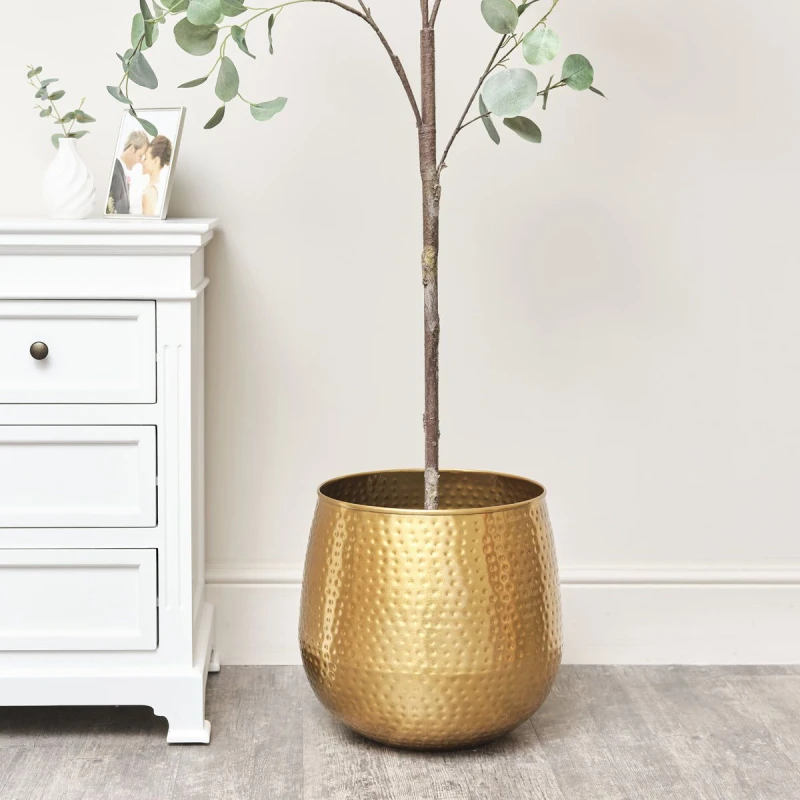 Image of Melody Maison Large Gold Hammered Metal Planter 40cm X 38cm Gold